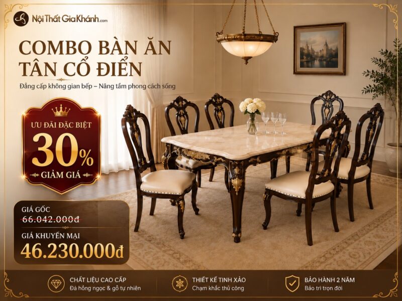 Bộ Bàn Ghế Ăn VICTORIA ROSE 6 Ghế Phong Cách Tân Cổ Điển T18