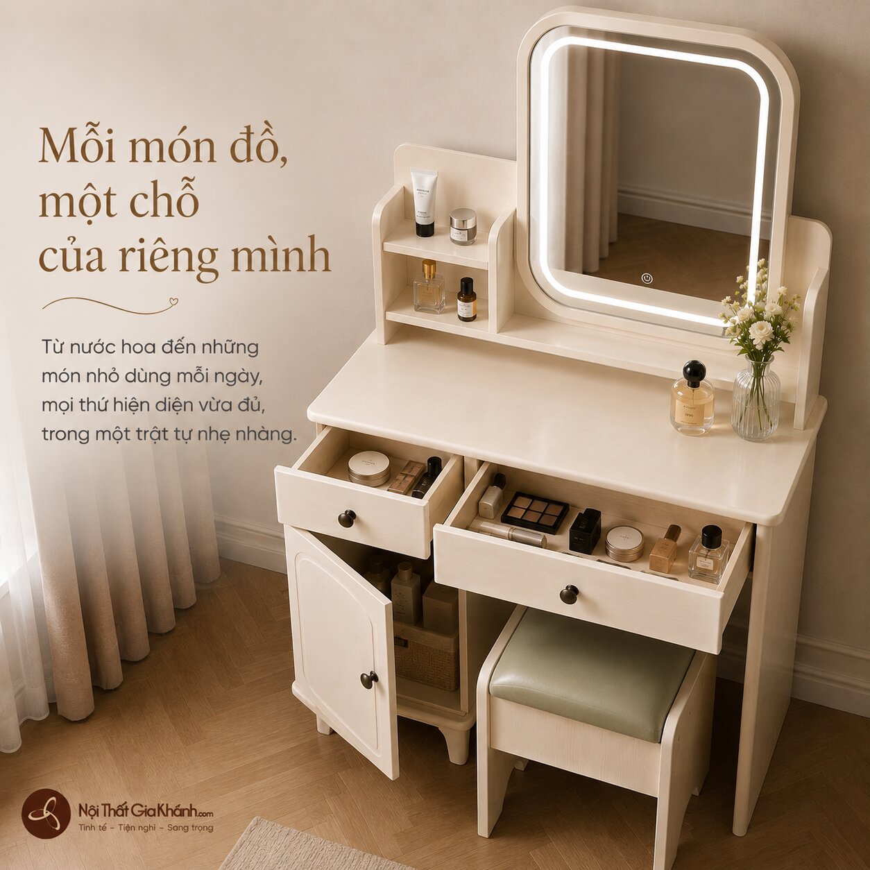 Bàn Phấn LUNA ÉLISE - Bàn Trang Điểm Tối Giản Cho Chung Cư BP2461