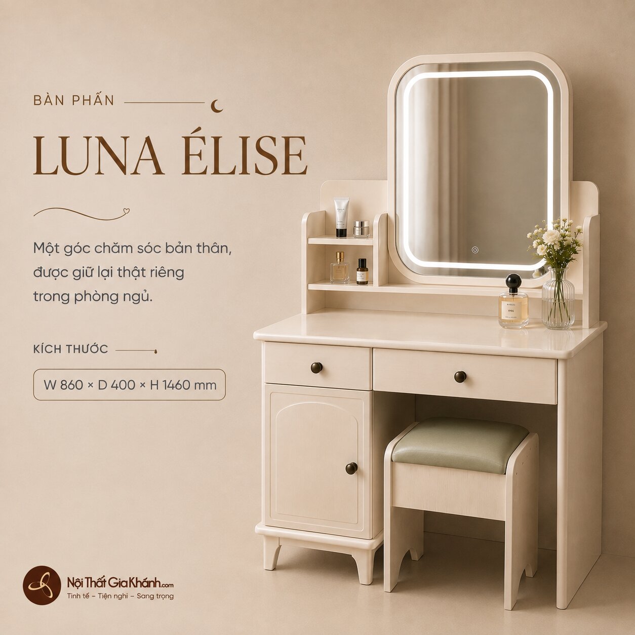 Bàn Phấn LUNA ÉLISE - Bàn Trang Điểm Tối Giản Cho Chung Cư BP2461