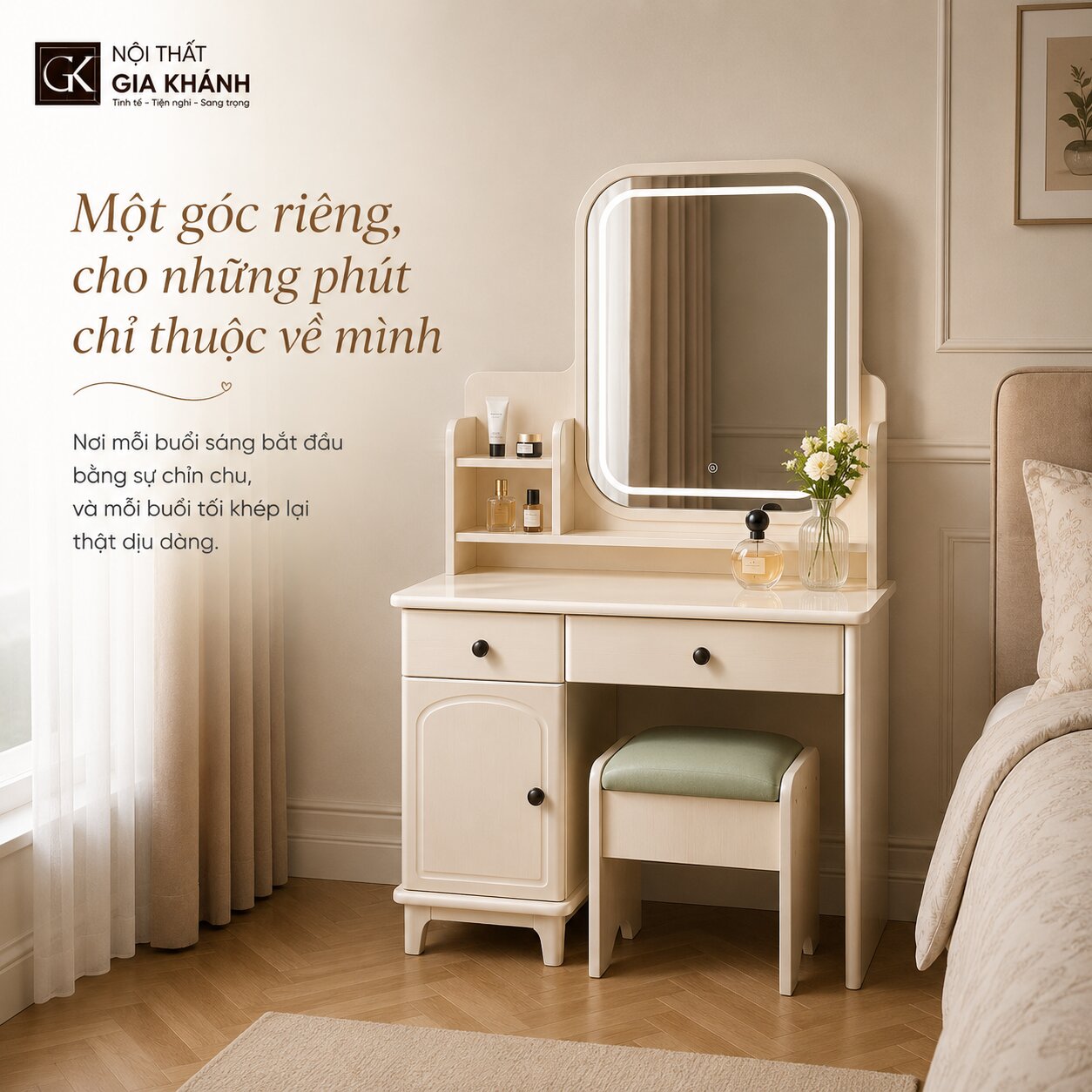 Bàn Phấn LUNA ÉLISE - Bàn Trang Điểm Tối Giản Cho Chung Cư BP2461