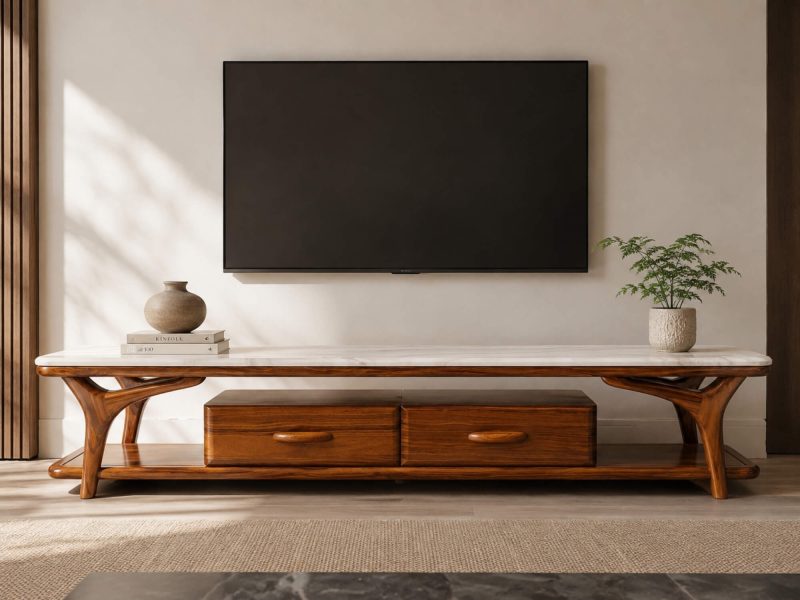 Kệ Tivi ARBOR - Kệ TV Gỗ Mun Nhập Khẩu Hiện Đại Mặt Đá KT1707
