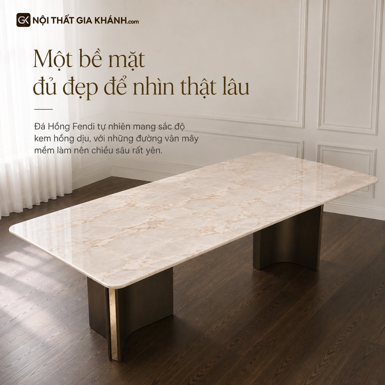 Bàn Ăn AURELIS - Bàn Ăn Hiện Đại 2m Mặt Đá Hồng Fendi Tự Nhiên BA816