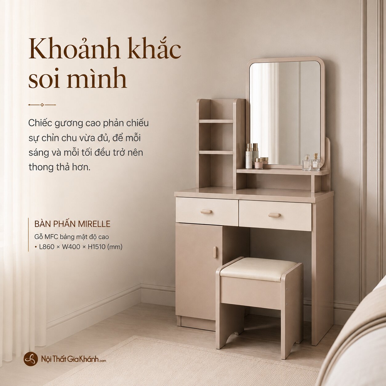 Bàn Phấn MIRELLE - Bàn Trang Điểm Tối Giản Cho Phòng Ngủ Nhỏ BP2571