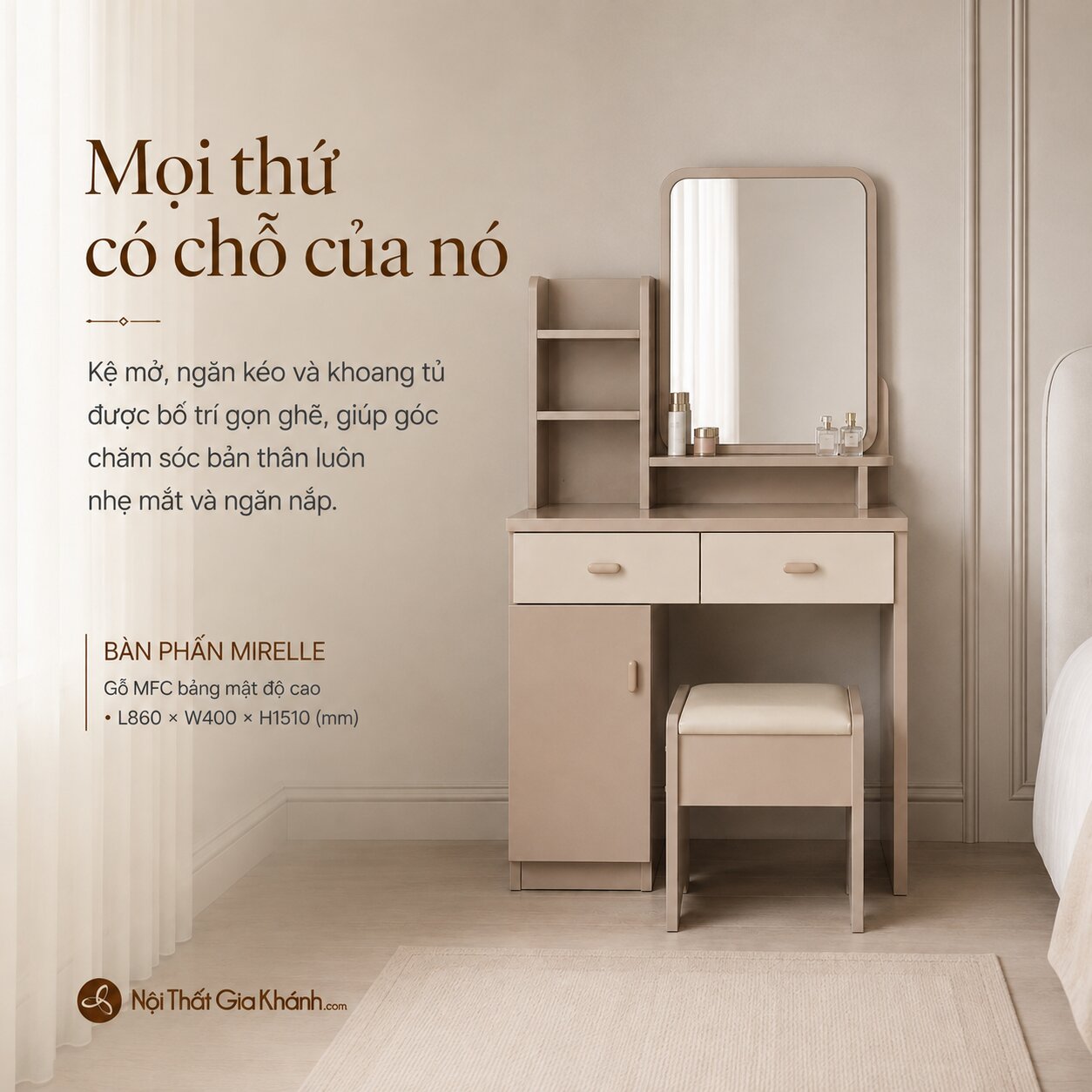 Bàn Phấn MIRELLE - Bàn Trang Điểm Tối Giản Cho Phòng Ngủ Nhỏ BP2571