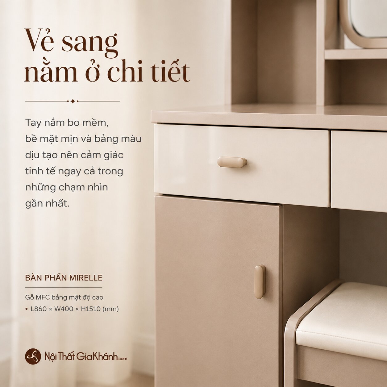 Bàn Phấn MIRELLE - Bàn Trang Điểm Tối Giản Cho Phòng Ngủ Nhỏ BP2571