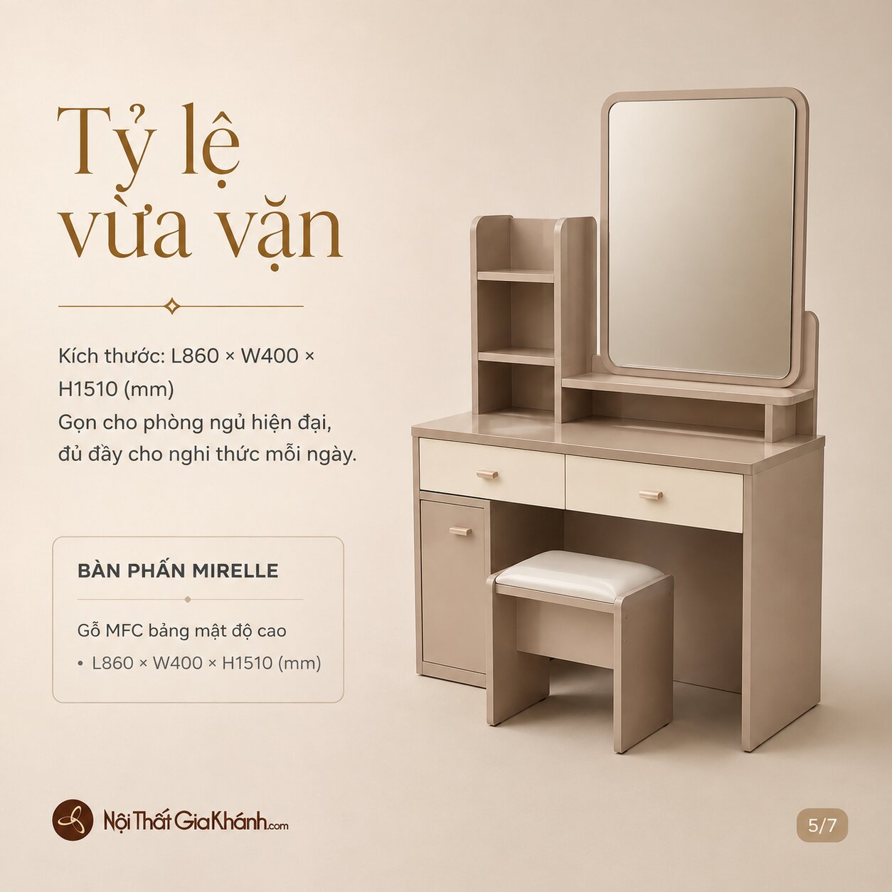 Bàn Phấn MIRELLE - Bàn Trang Điểm Tối Giản Cho Phòng Ngủ Nhỏ BP2571