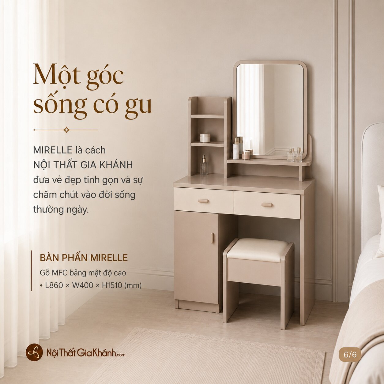 Bàn Phấn MIRELLE - Bàn Trang Điểm Tối Giản Cho Phòng Ngủ Nhỏ BP2571