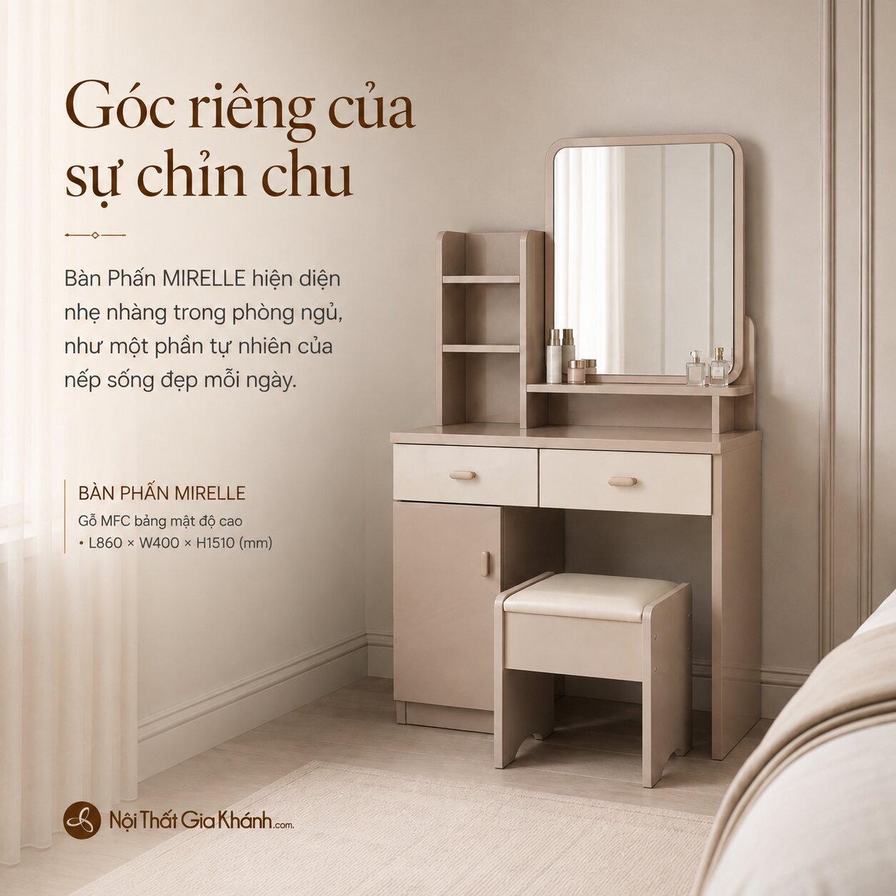 Bàn Phấn MIRELLE - Bàn Trang Điểm Tối Giản Cho Phòng Ngủ Nhỏ BP2571