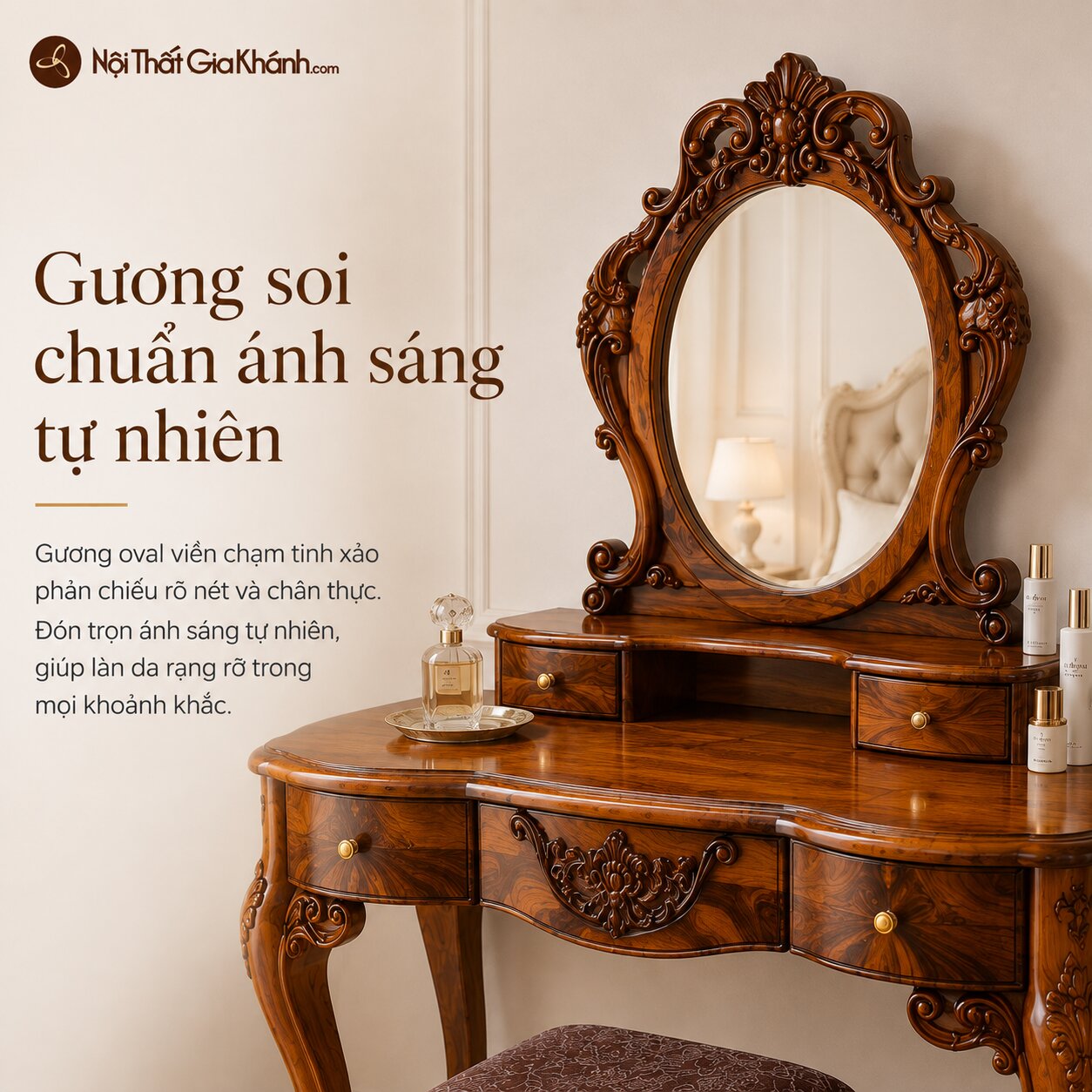 Bàn Phấn AVELINE - Bàn Trang Điểm Gỗ Mun Nhập Khẩu BP802
