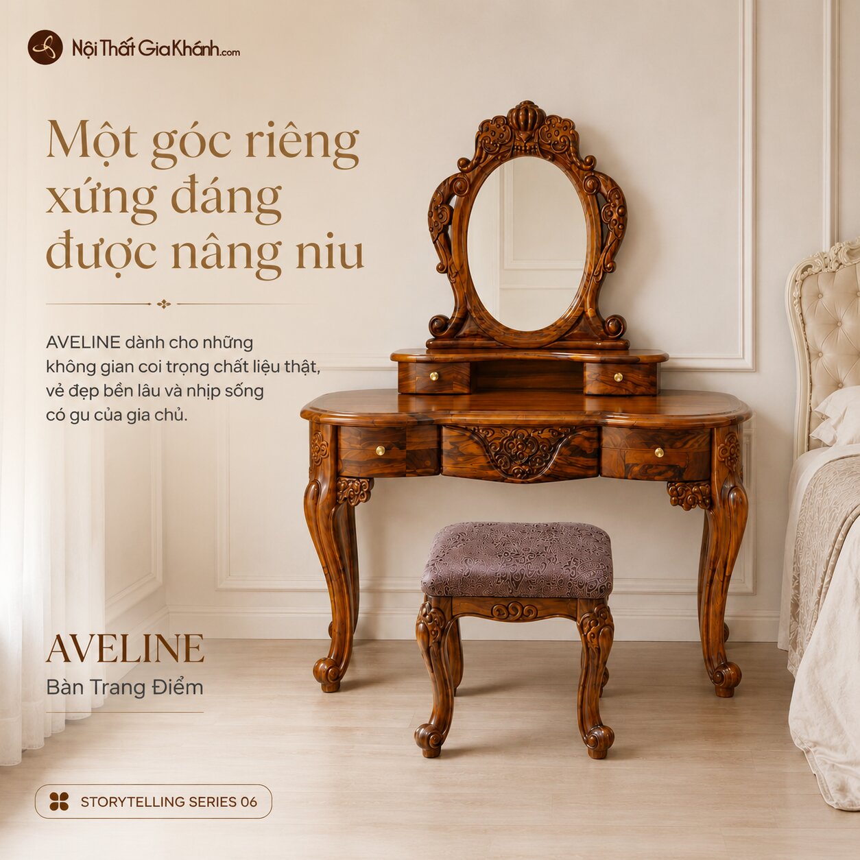 Bàn Phấn AVELINE - Bàn Trang Điểm Gỗ Mun Nhập Khẩu BP802