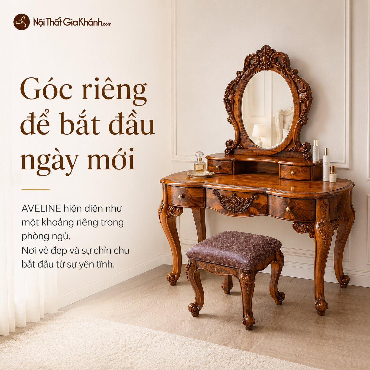 Bàn Phấn AVELINE - Bàn Trang Điểm Gỗ Mun Nhập Khẩu BP802