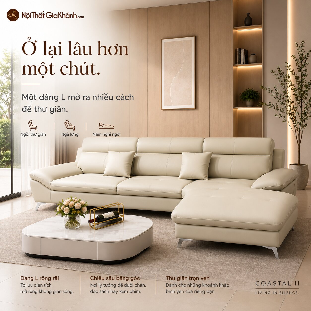 Sofa COASTAL II - Sofa Góc Bọc Da Trẻ Trung Cho Gia Đình Năng Động SF2B-GT