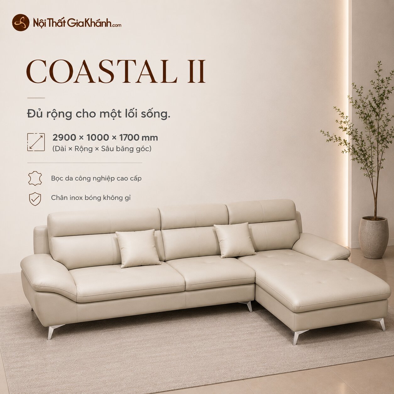 Sofa COASTAL II - Sofa Góc Bọc Da Trẻ Trung Cho Gia Đình Năng Động SF2B-GT