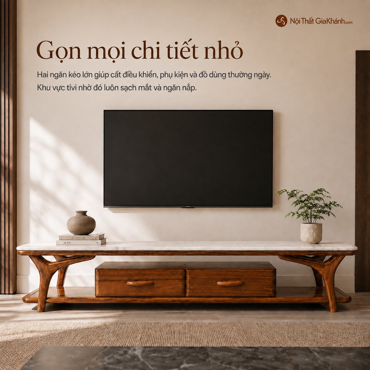 Kệ Tivi ARBOR - Kệ TV Gỗ Mun Nhập Khẩu Hiện Đại Mặt Đá KT1707