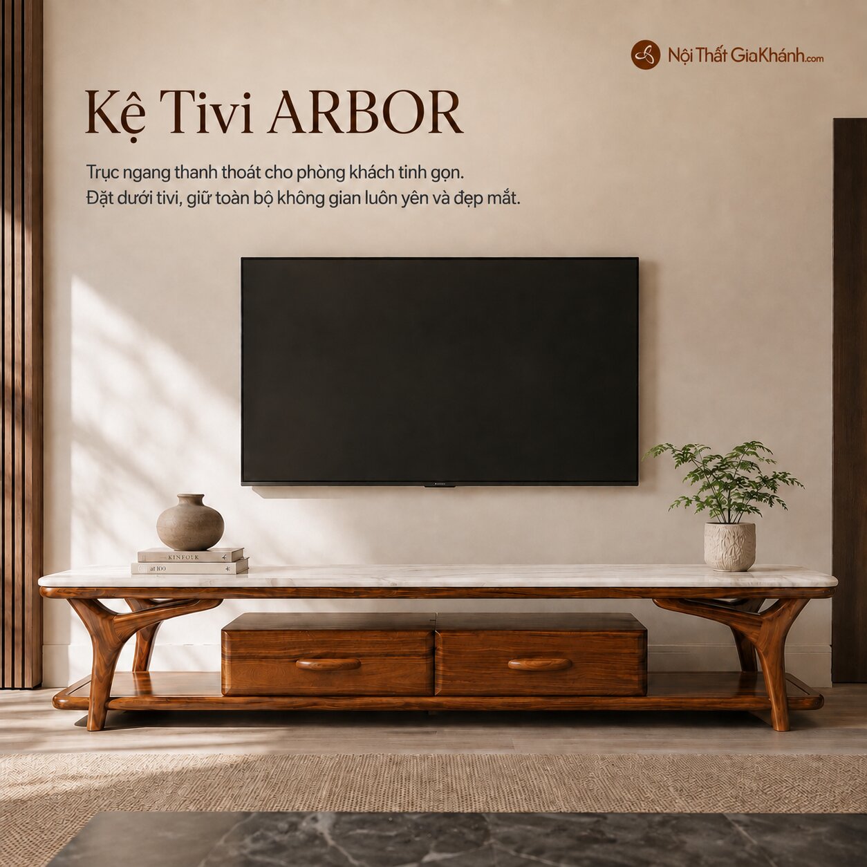 Kệ Tivi ARBOR - Kệ TV Gỗ Mun Nhập Khẩu Hiện Đại Mặt Đá KT1707