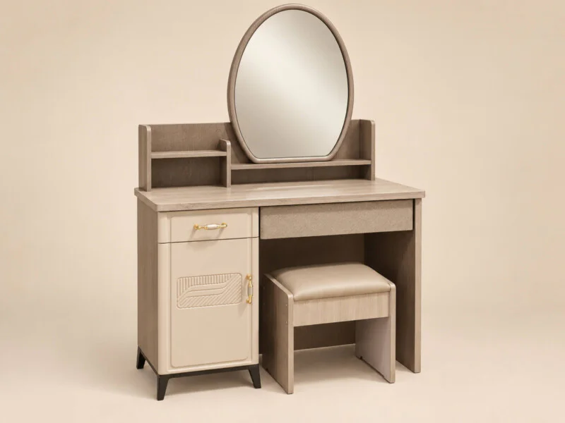 Toàn cảnh bàn phấn ELARA BD31 chụp chính diện trong studio với phông nền màu be. Sản phẩm nổi bật với thiết kế hiện đại, b…