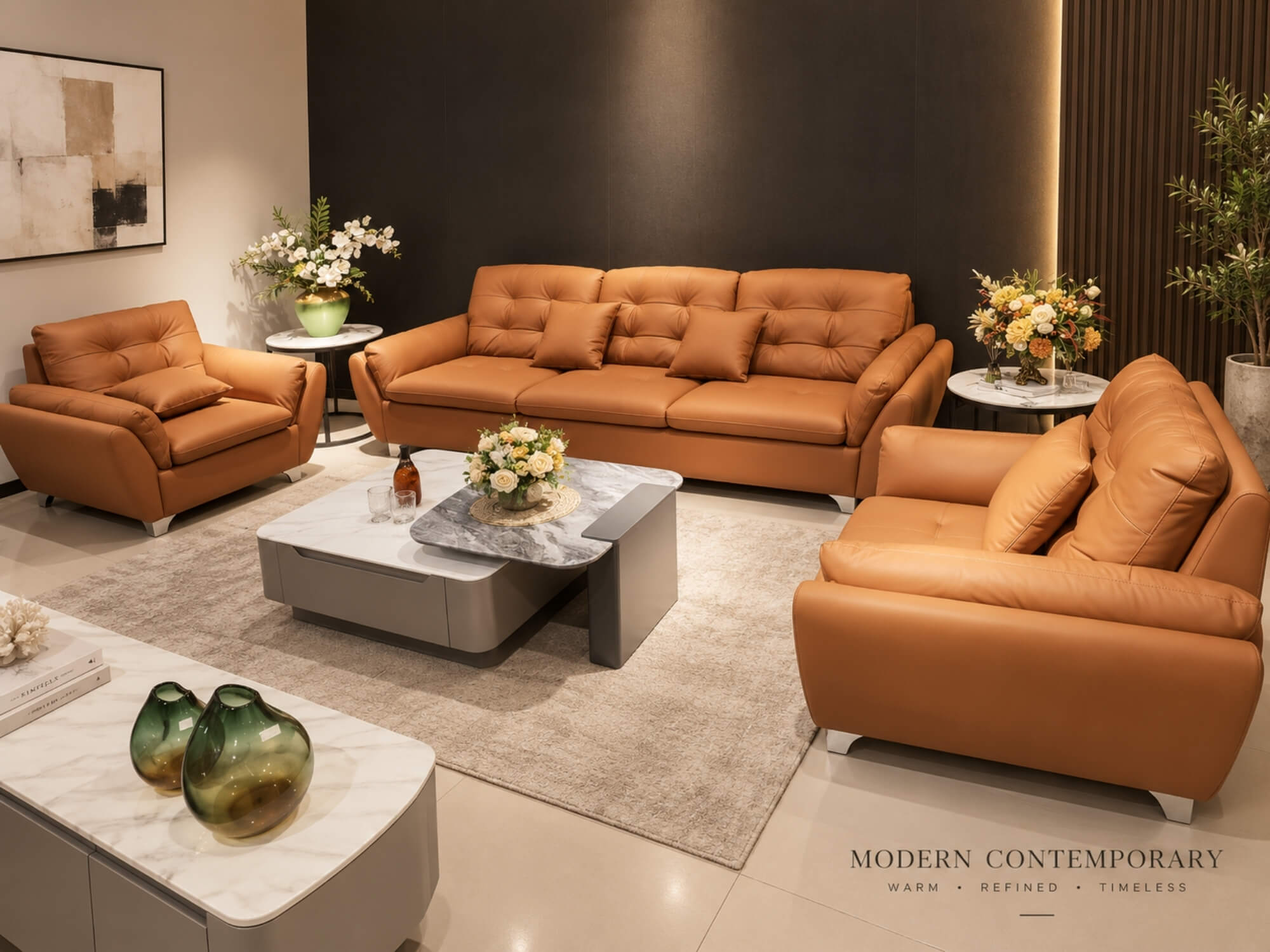 Bộ Sofa ELVANE - Sofa Da Hiện Đại Phòng Khách SFA07-113