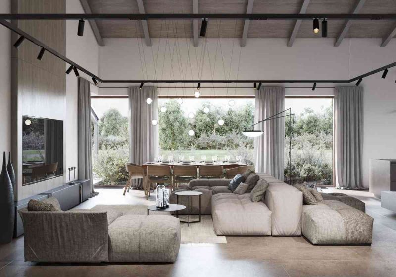 10 mẫu thiết kế nội thất hiện đại và sang trọng 18 Showroom Noi That Nhap Khau Combination Living And Dining Room With High Ceilings