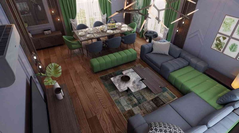 10 mẫu thiết kế nội thất hiện đại và sang trọng 16 Showroom Noi That Nhap Khau Green And Gray Living Room Design
